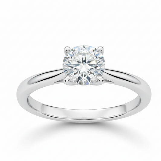 Elegant Engagement Ring – White Gold Over Sterling Silver 1.3ct Moissanite Solitaire Band (Sizes 3–13)