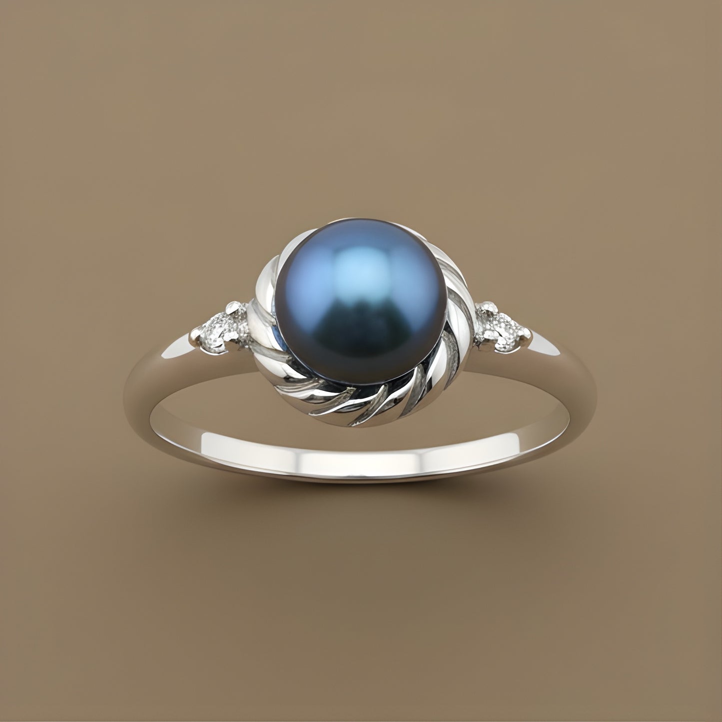 White Gold Over Sterling Silver Women's Tahitian Pearl Solitaire Ring