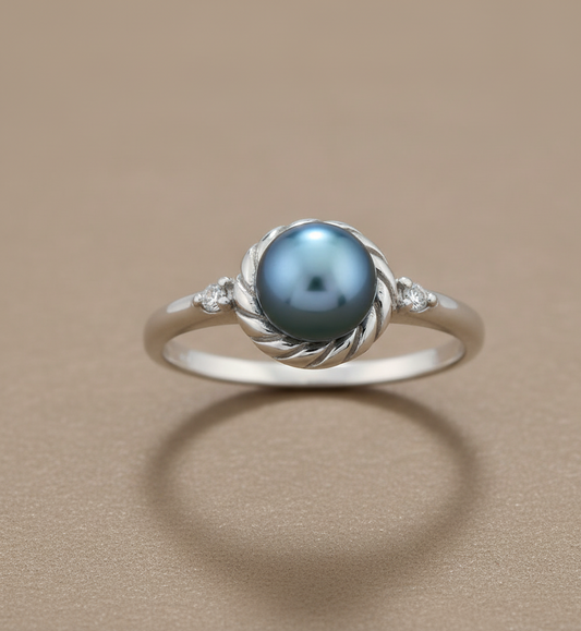 White Gold Over Sterling Silver Women's Tahitian Pearl Solitaire Ring