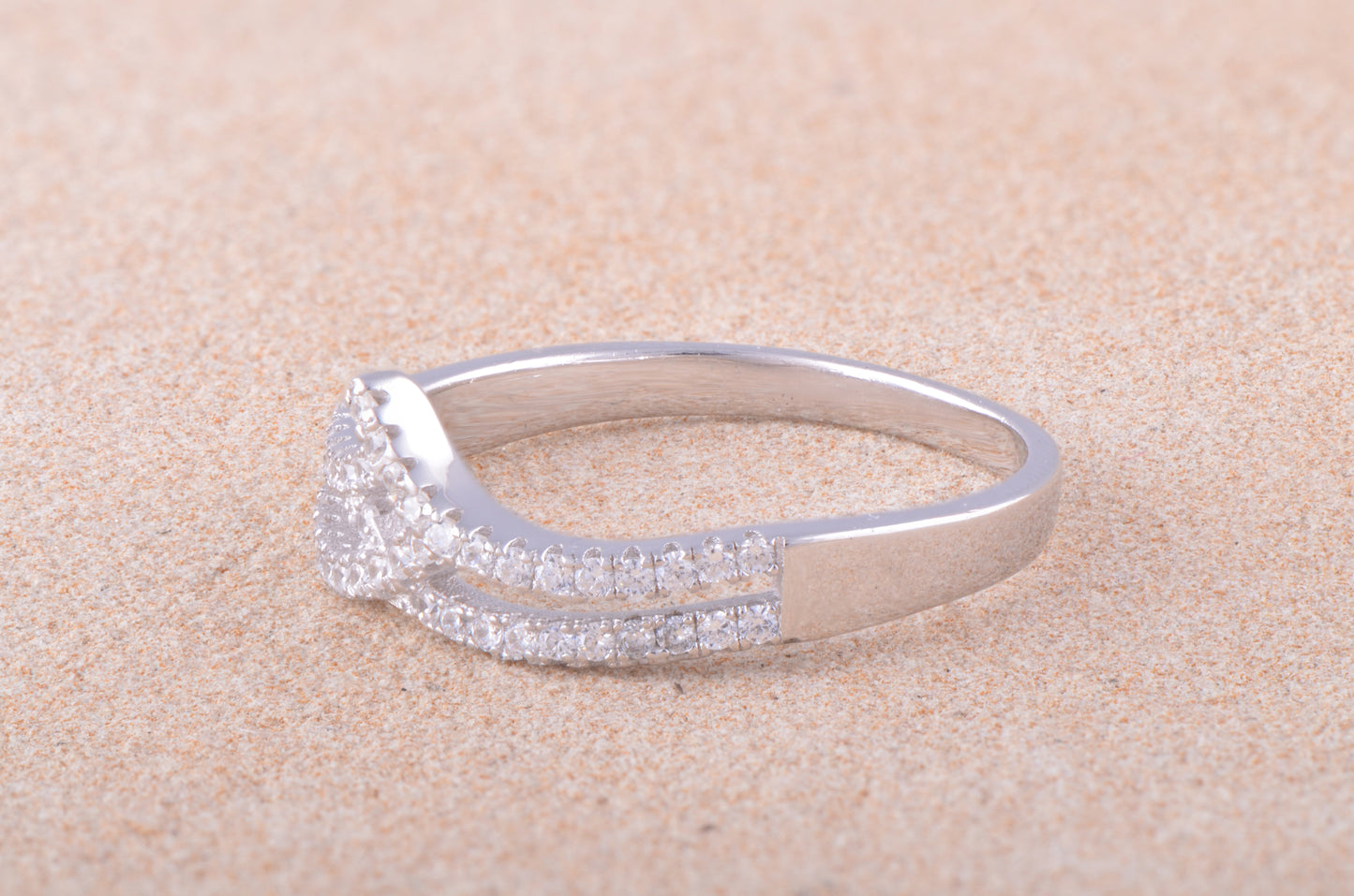 White Gold Over Sterling Silver Womens Dainty Cz Victorian V Ring