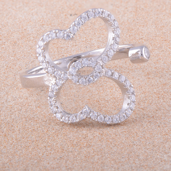 White Gold Over Sterling Silver Ladies Dainty Cz Open Face Butterfly Ring