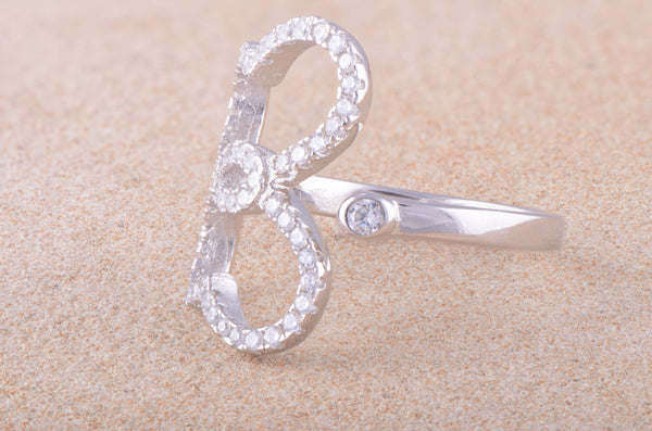 White Gold Over Sterling Silver Ladies Dainty Cz Open Face Butterfly Ring