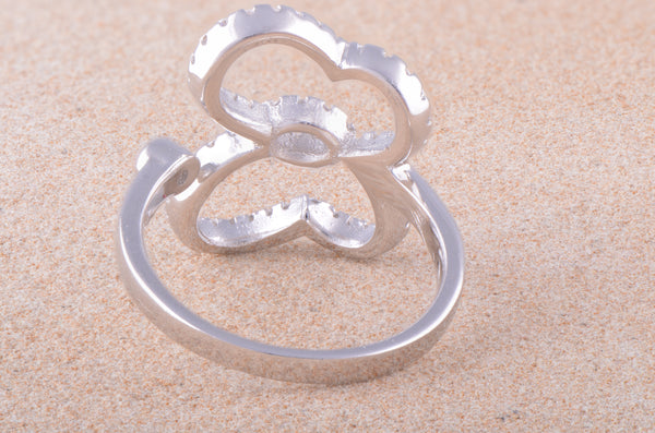 White Gold Over Sterling Silver Ladies Dainty Cz Open Face Butterfly Ring