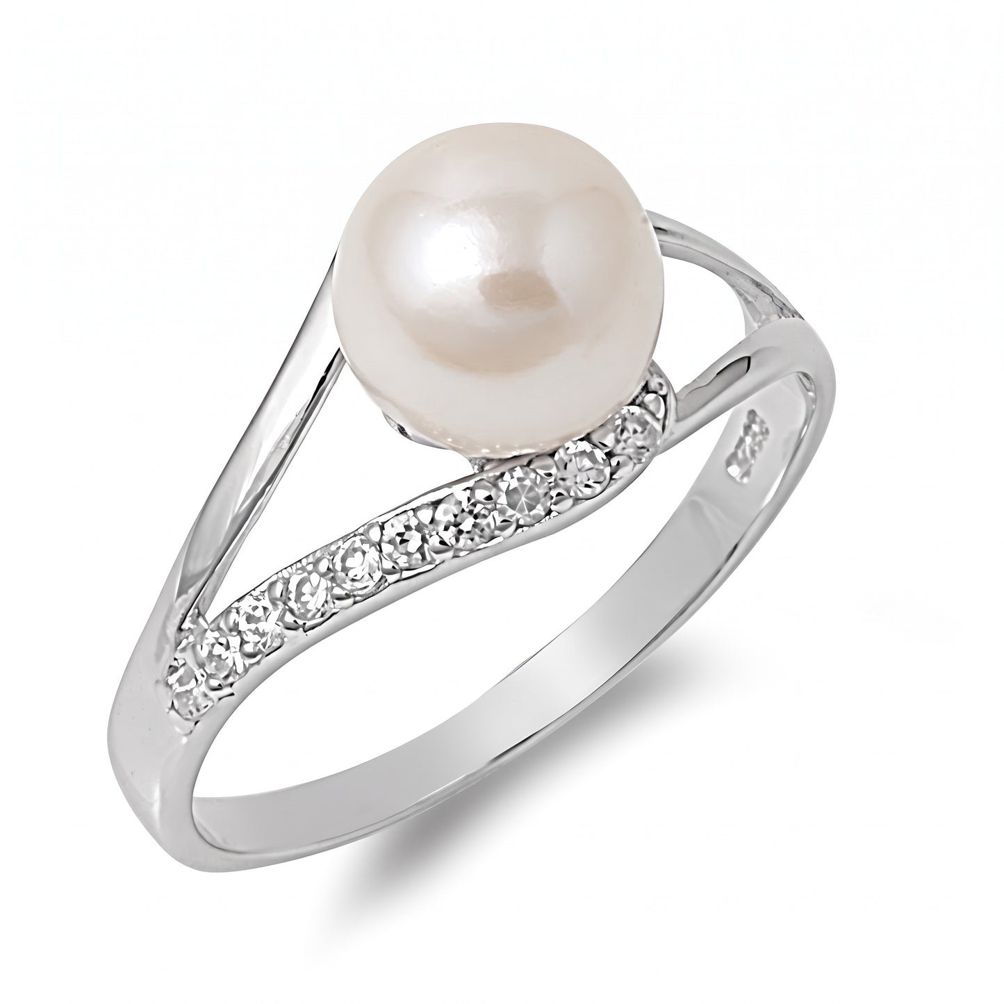 Sterling Silver Freshwater Pearl & Cubic Zirconia Ring for Women