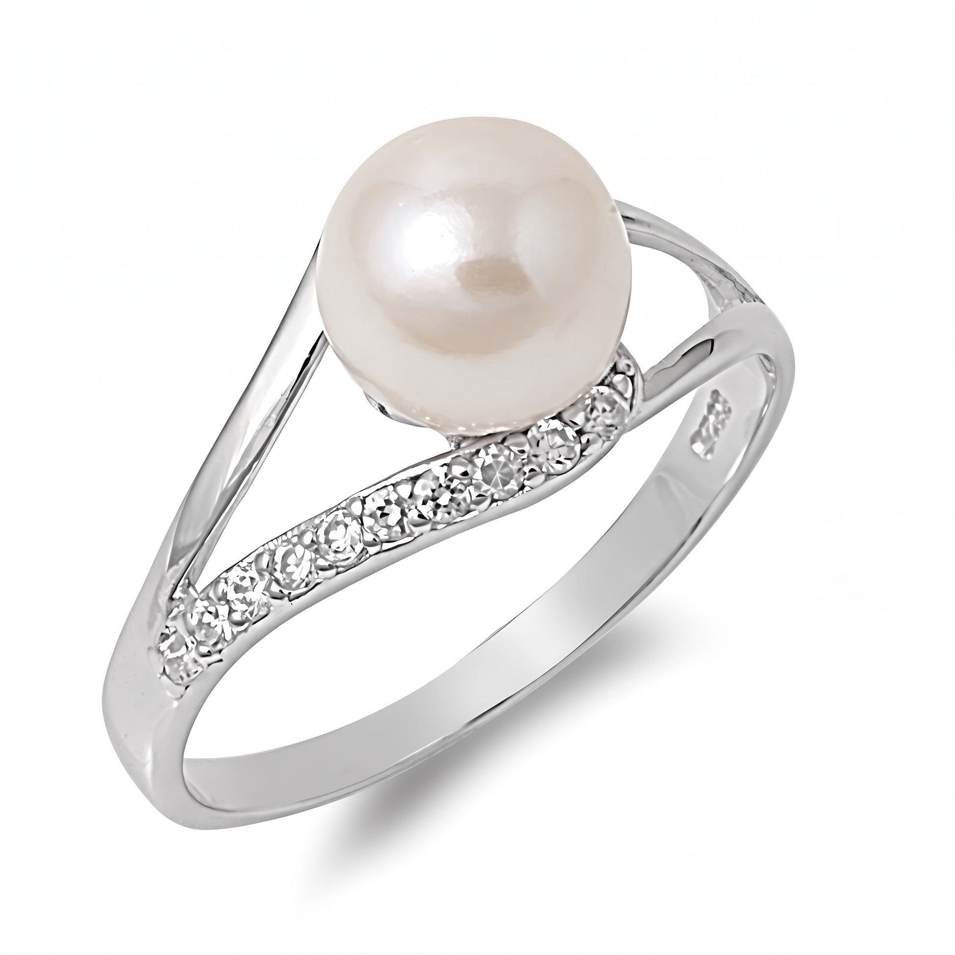 Sterling Silver Freshwater Pearl & Cubic Zirconia Ring for Women