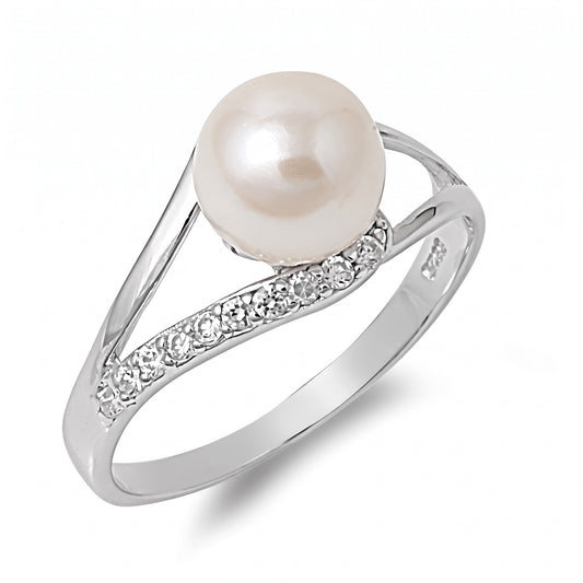 Sterling Silver Freshwater Pearl & Cubic Zirconia Ring for Women
