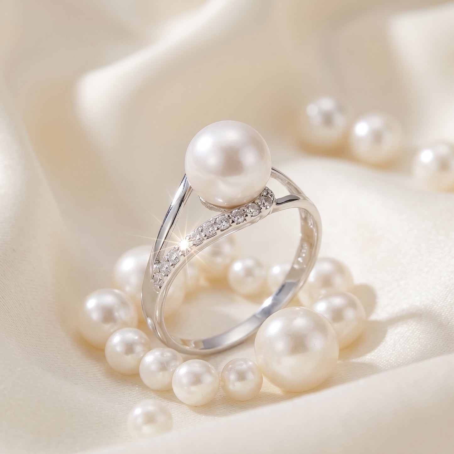 Sterling Silver Freshwater Pearl & Cubic Zirconia Ring for Women lifestyle 2