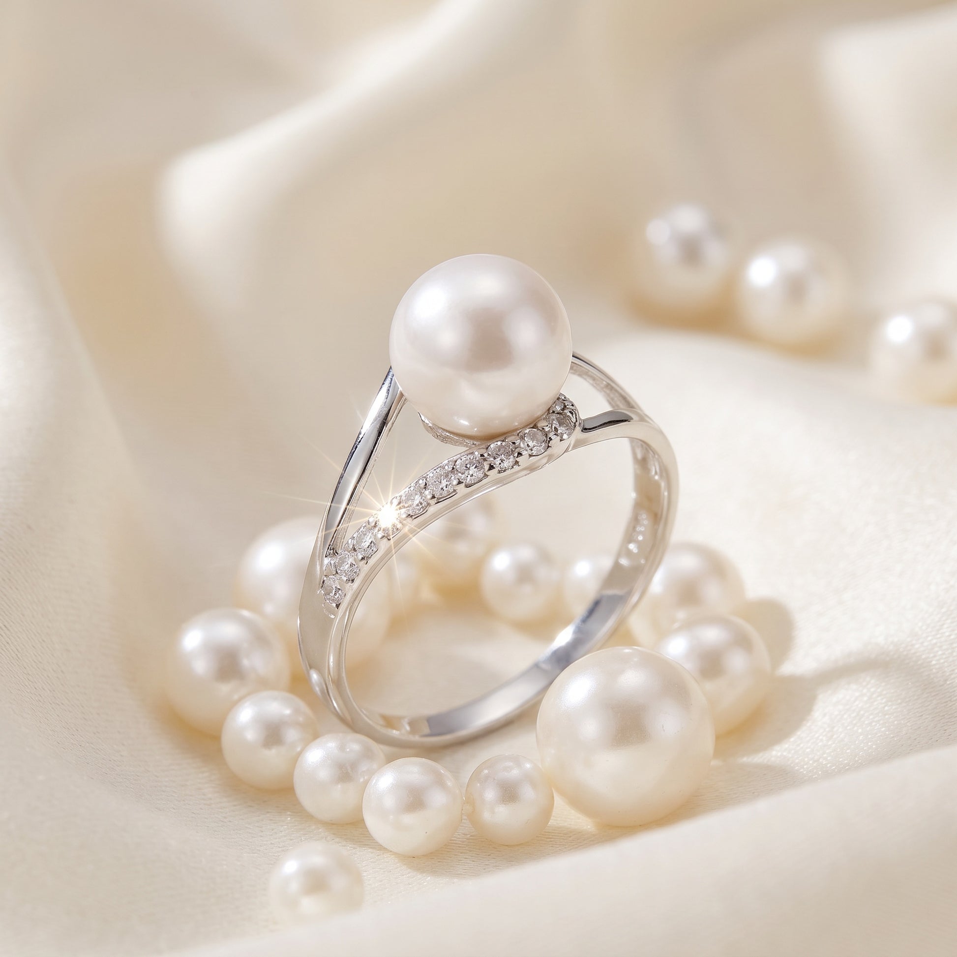 Sterling Silver Freshwater Pearl & Cubic Zirconia Ring for Women lifestyle 2