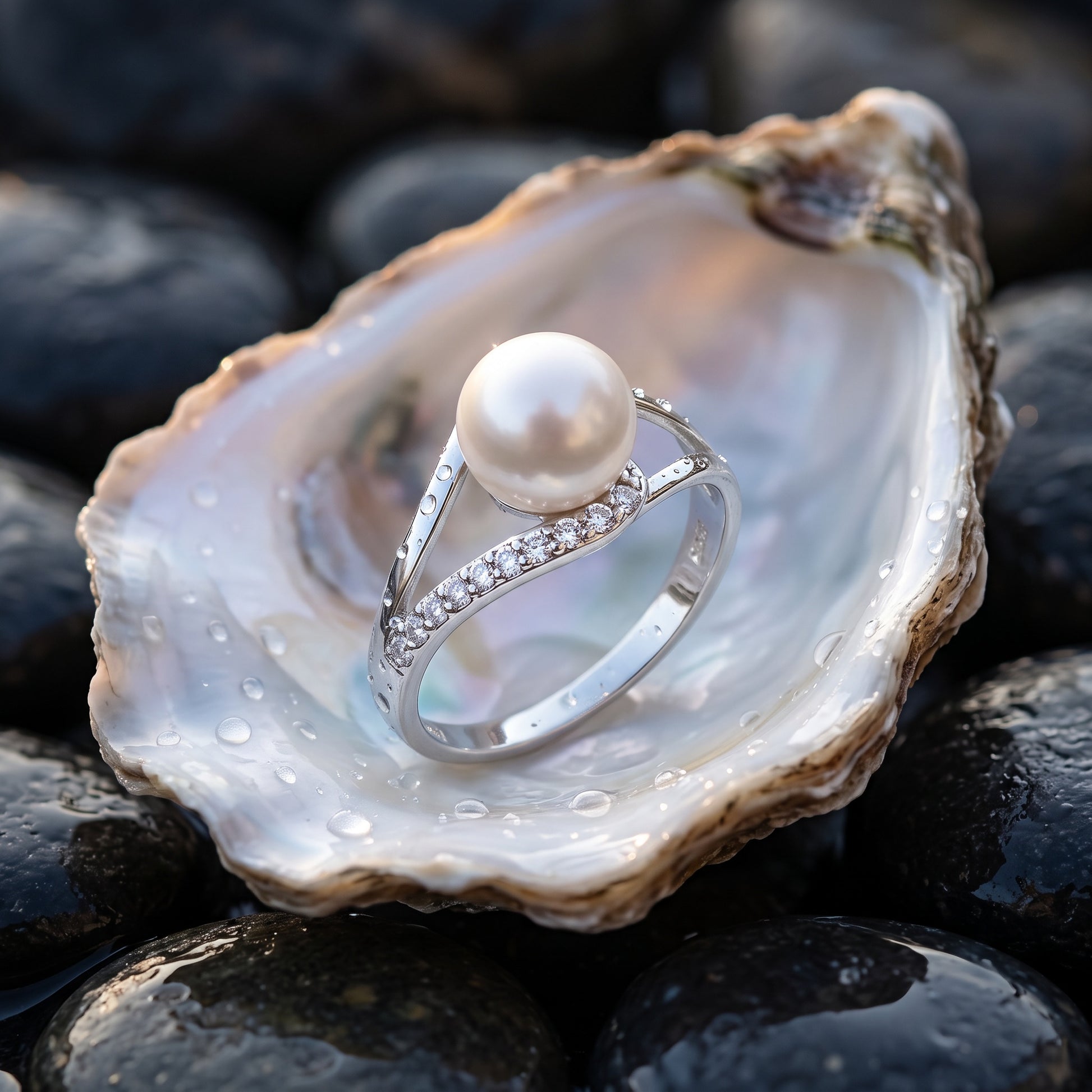 Sterling Silver Freshwater Pearl & Cubic Zirconia Ring for Women lifestyle 4