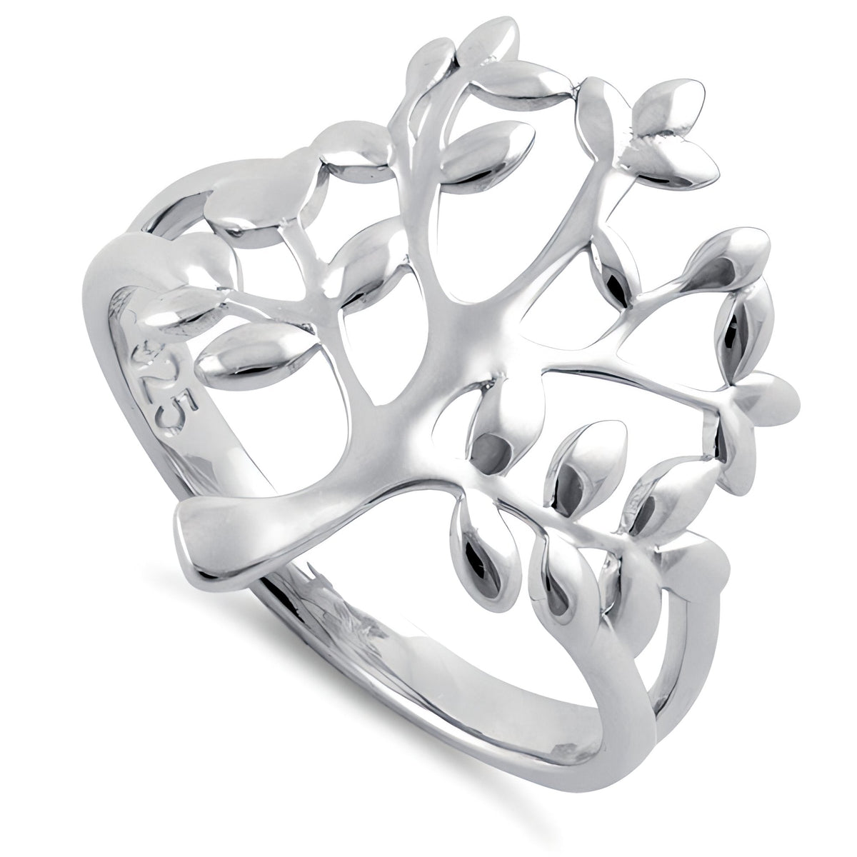 Sterling Silver 3.7mm Open Leafy Tree of Life Split Shank Ring for Women