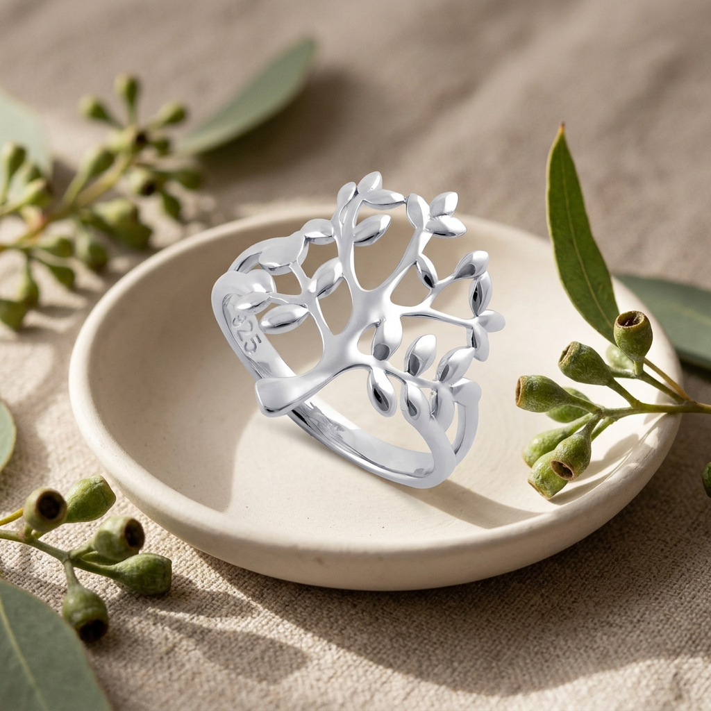 Sterling Silver 3.7mm Open Leafy Tree of Life Split Shank Ring for Women life2