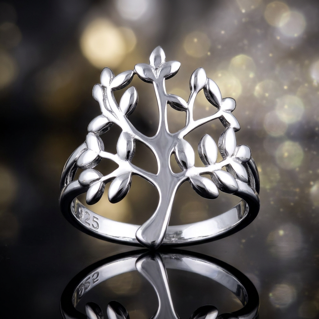 Sterling Silver 3.7mm Open Leafy Tree of Life Split Shank Ring for Women life4