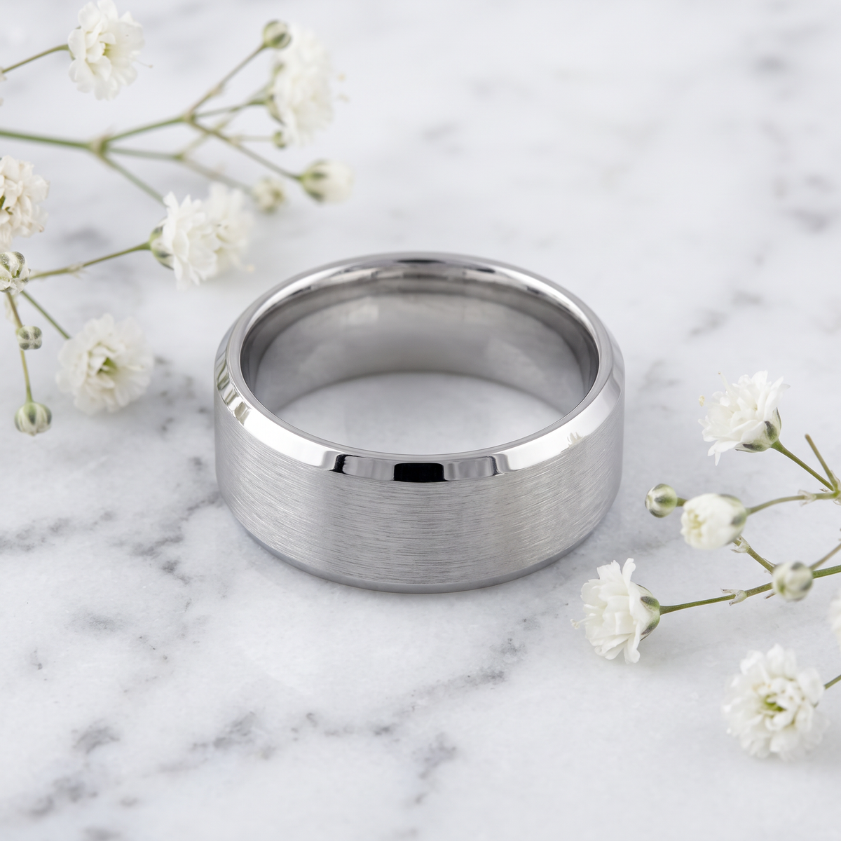 Sterling Silver 8mm Brushed Matte Beveled Edge Wedding Band Ring for Men life1
