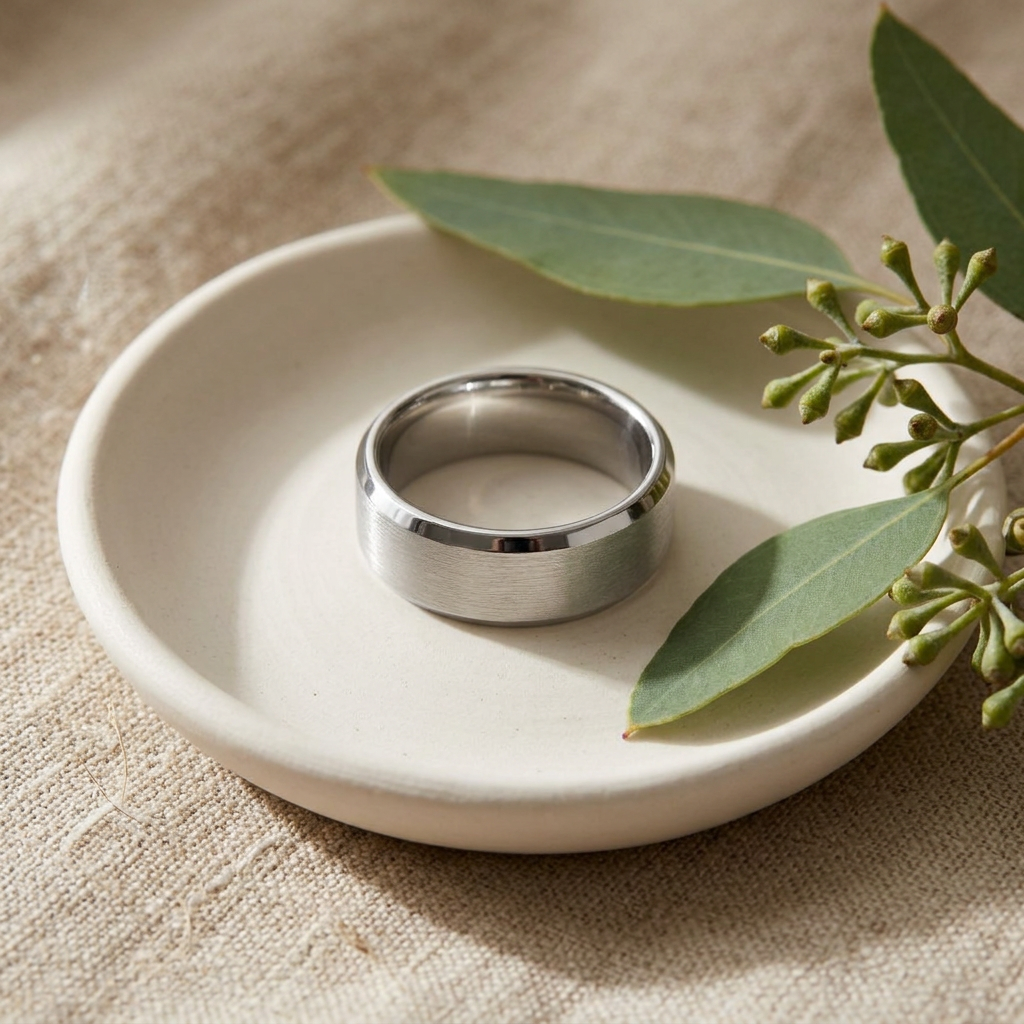 Sterling Silver 8mm Brushed Matte Beveled Edge Wedding Band Ring for Men life2