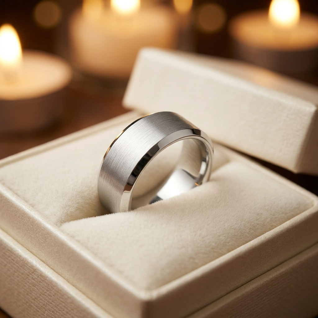 Sterling Silver 8mm Brushed Matte Beveled Edge Wedding Band Ring for Men life3