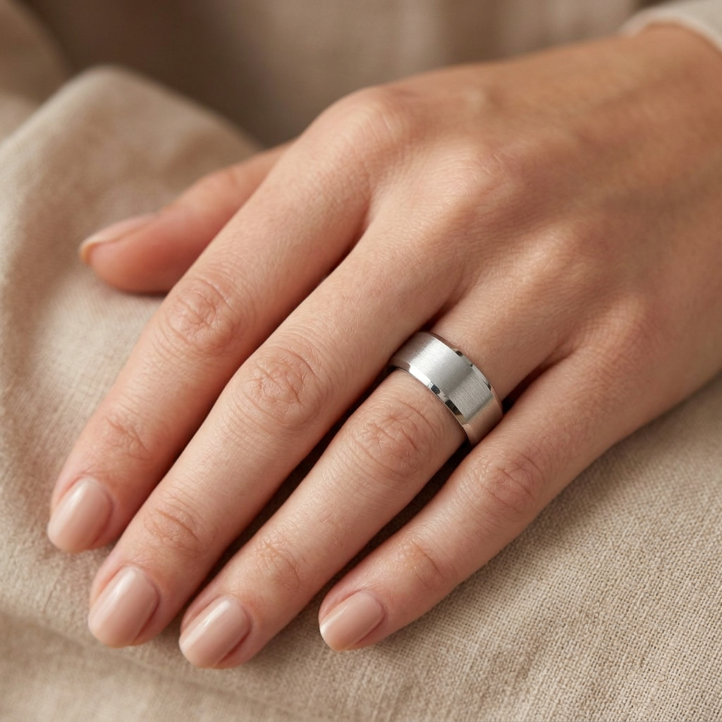 Sterling Silver 8mm Brushed Matte Beveled Edge Wedding Band Ring for Men model