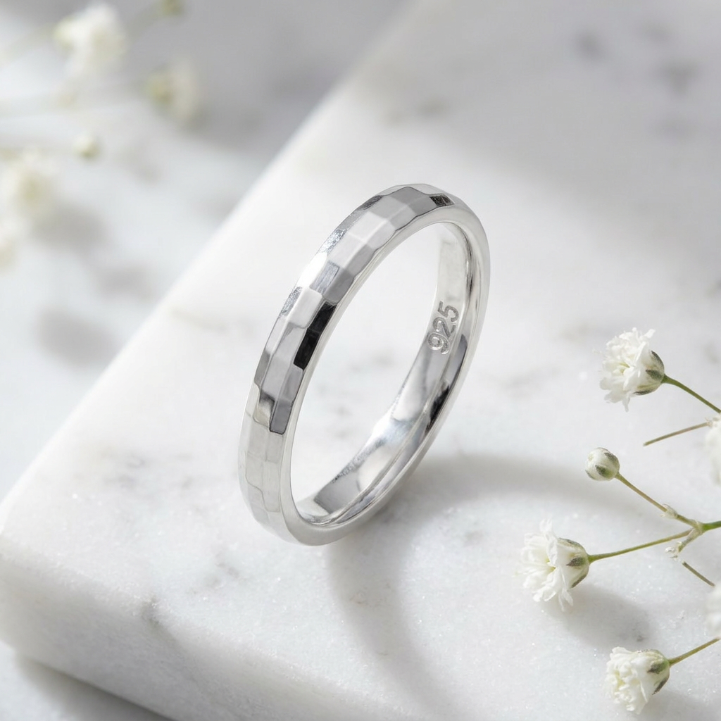 Sterling Silver 2.5mm Faceted Pattern Wedding Band Ring for Women life1