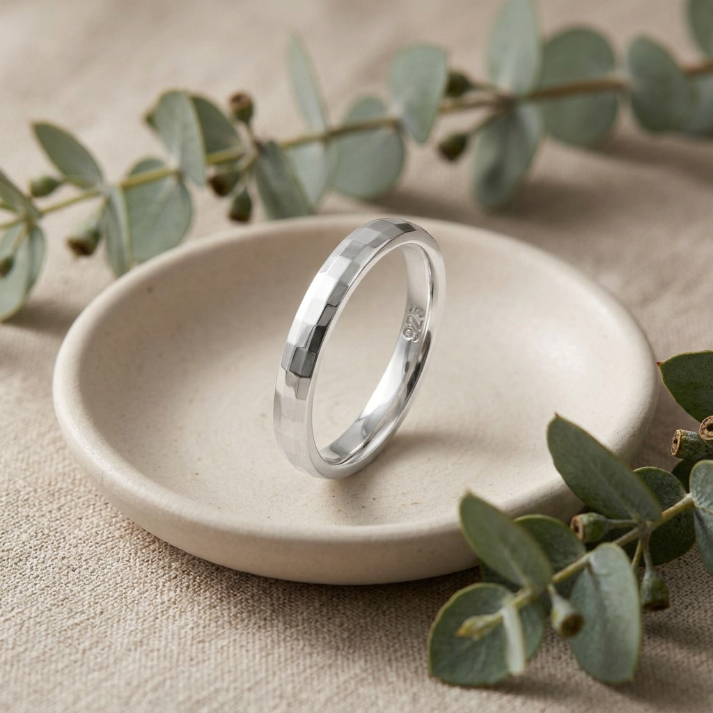 Sterling Silver 2.5mm Faceted Pattern Wedding Band Ring for Women life2