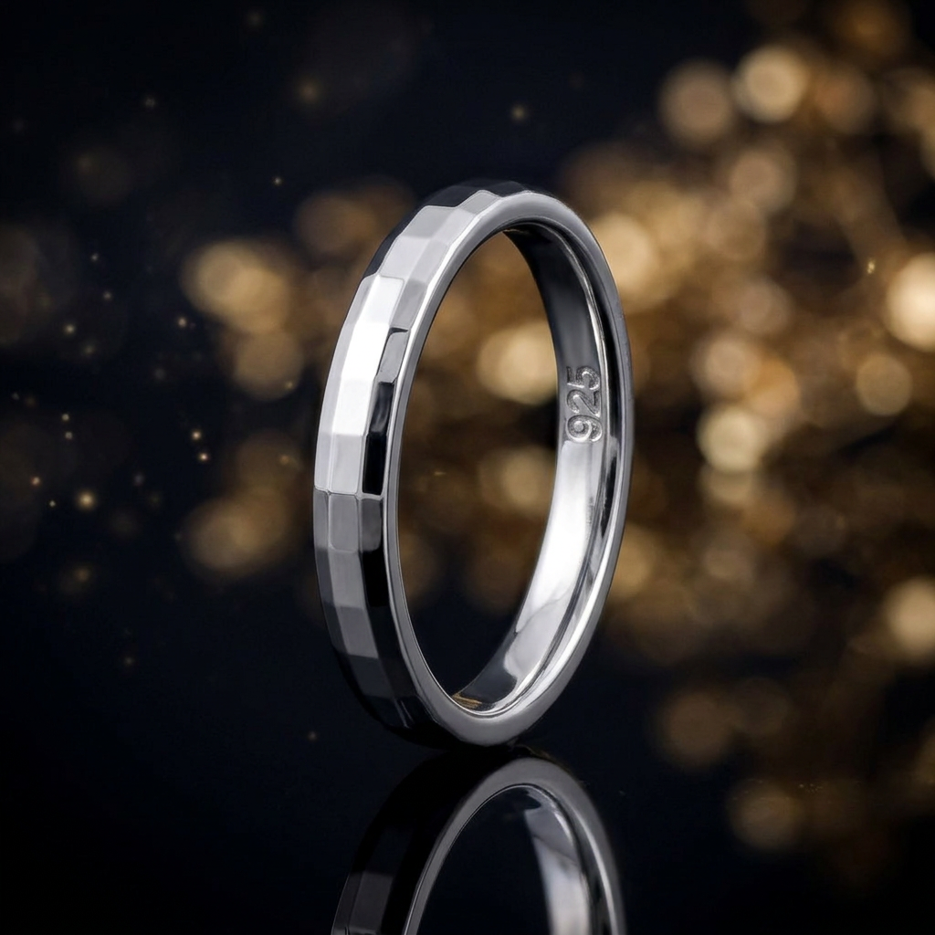 Sterling Silver 2.5mm Faceted Pattern Wedding Band Ring for Women life4