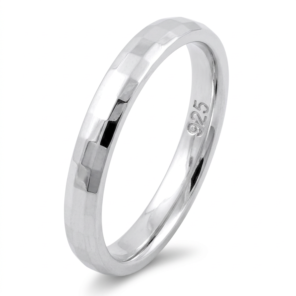 Sterling Silver 2.5mm Faceted Pattern Wedding Band Ring for Women