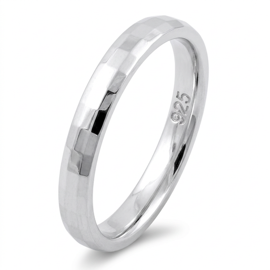 Sterling Silver 2.5mm Faceted Pattern Wedding Band Ring for Women