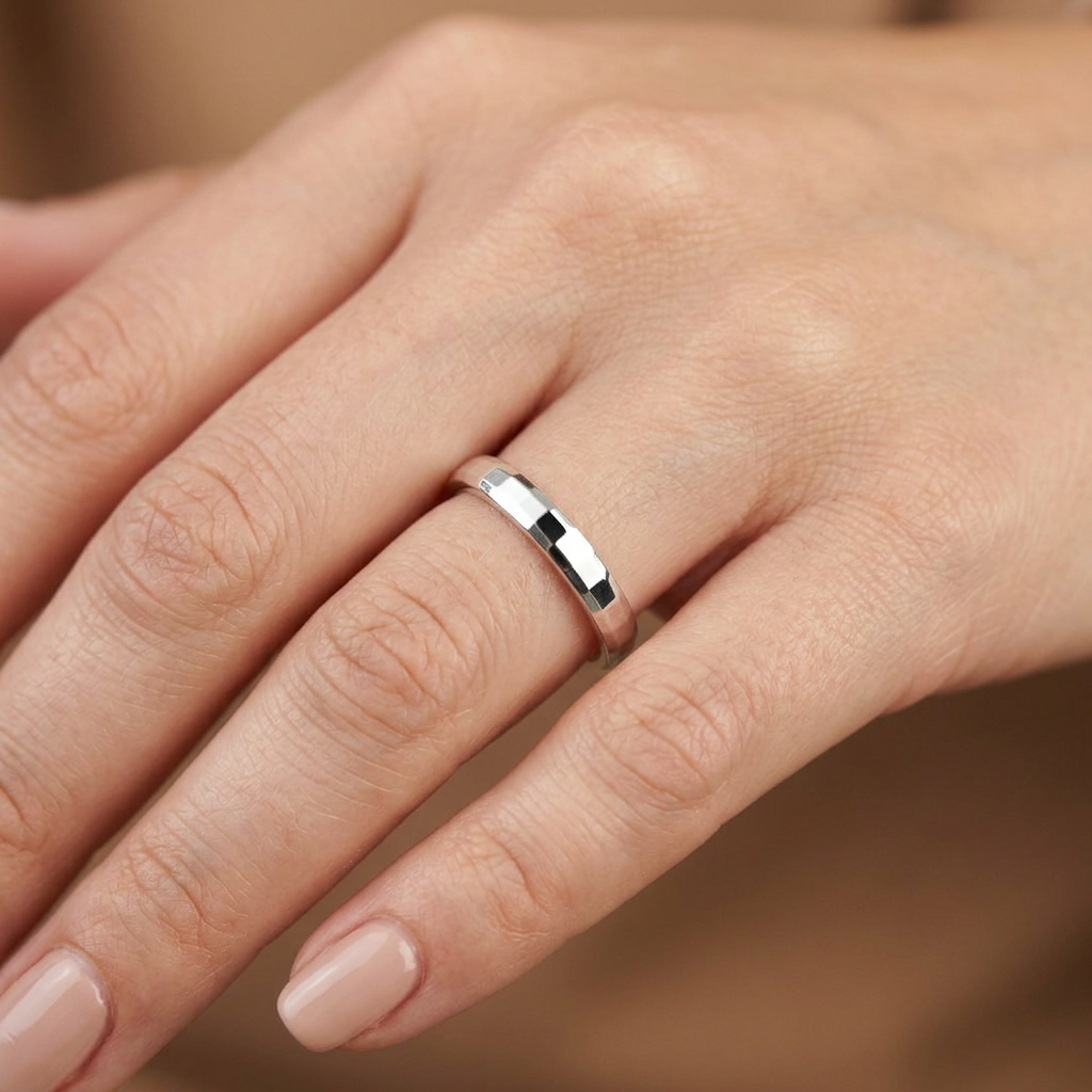 Sterling Silver 2.5mm Faceted Pattern Wedding Band Ring for Women model