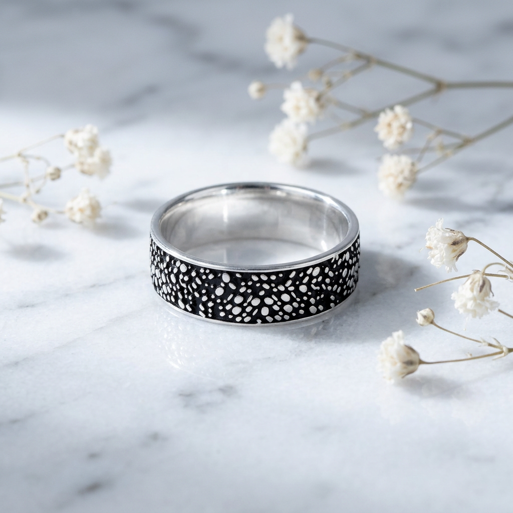 Sterling Silver 6mm Oxidized Pebble Texture Band Ring for Women life1