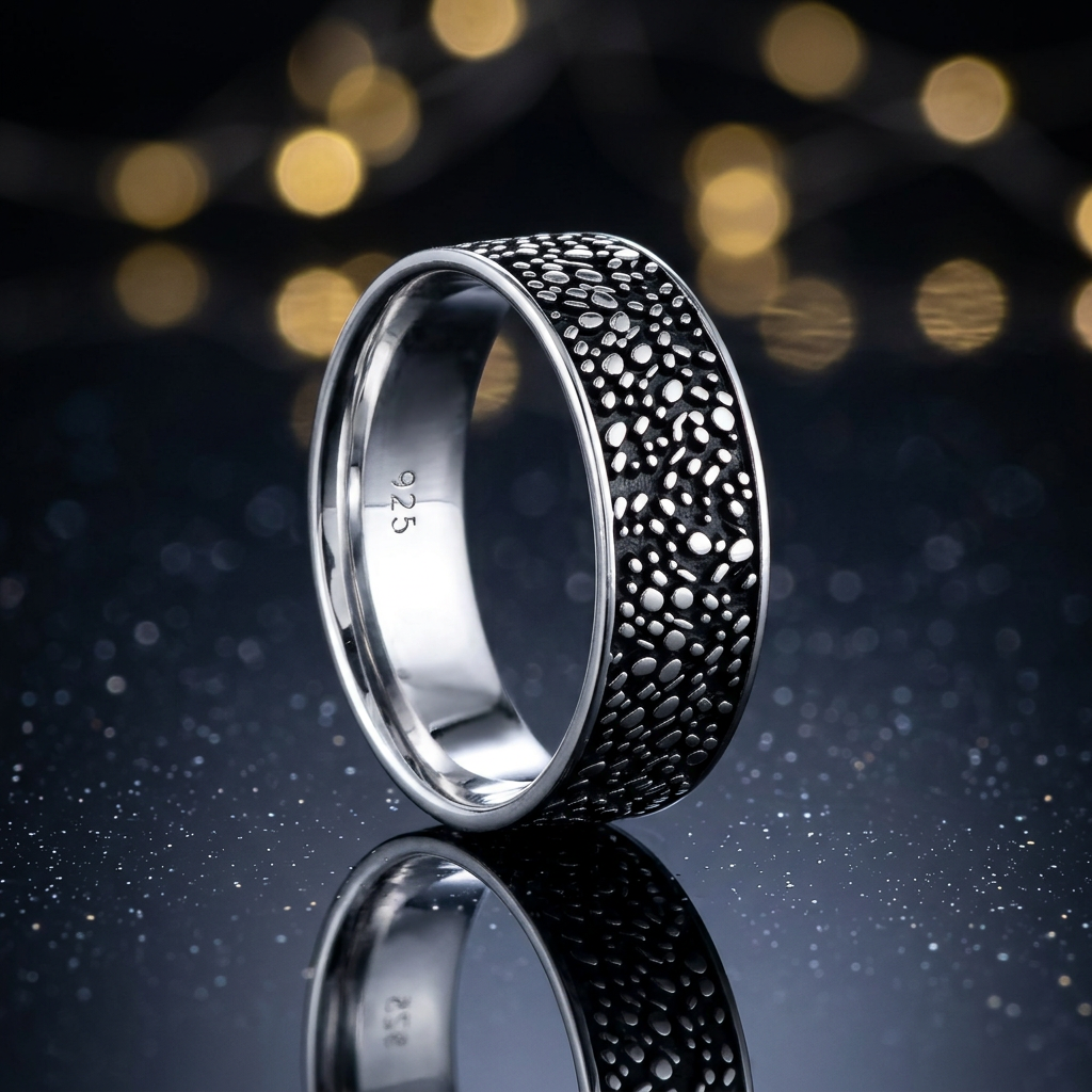 Sterling Silver 6mm Oxidized Pebble Texture Band Ring for Women life4