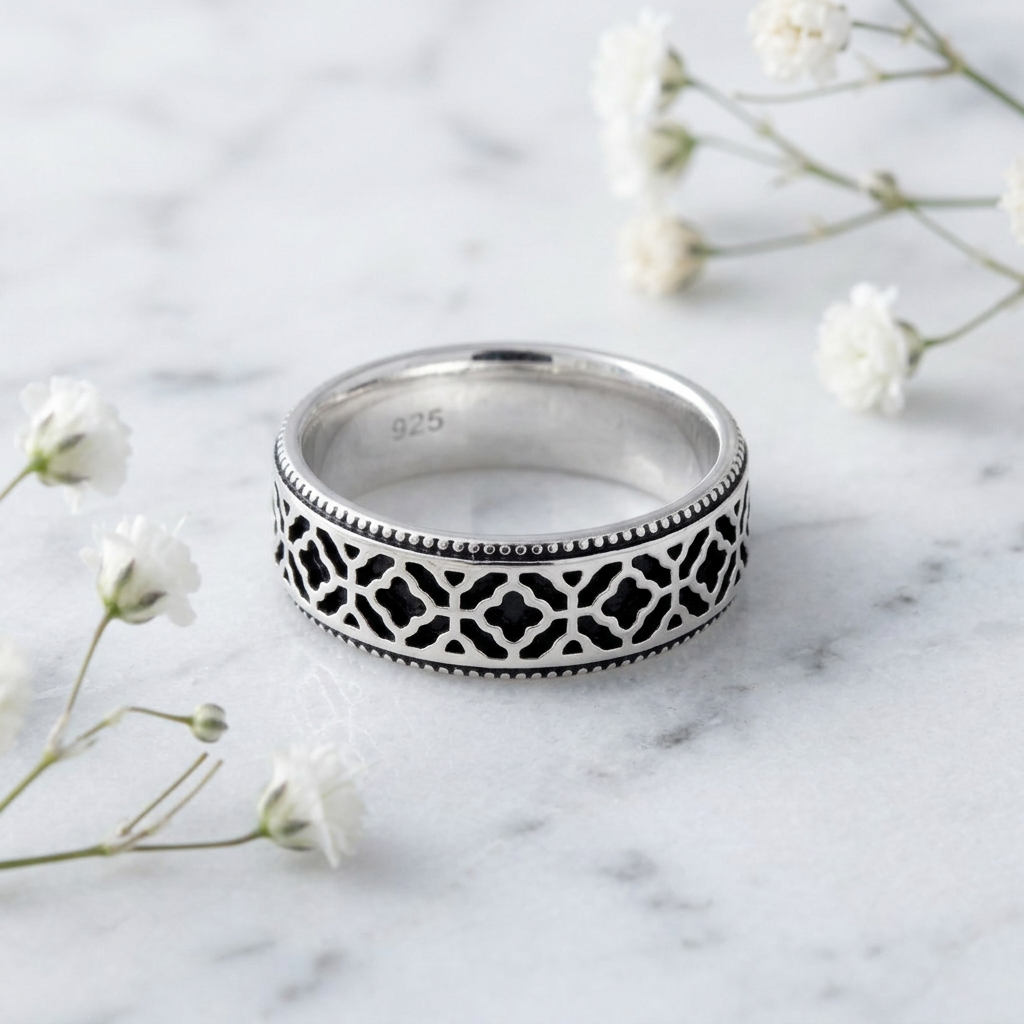Sterling Silver 6mm Quatrefoil Lattice Wedding Band Ring, Unisex life1