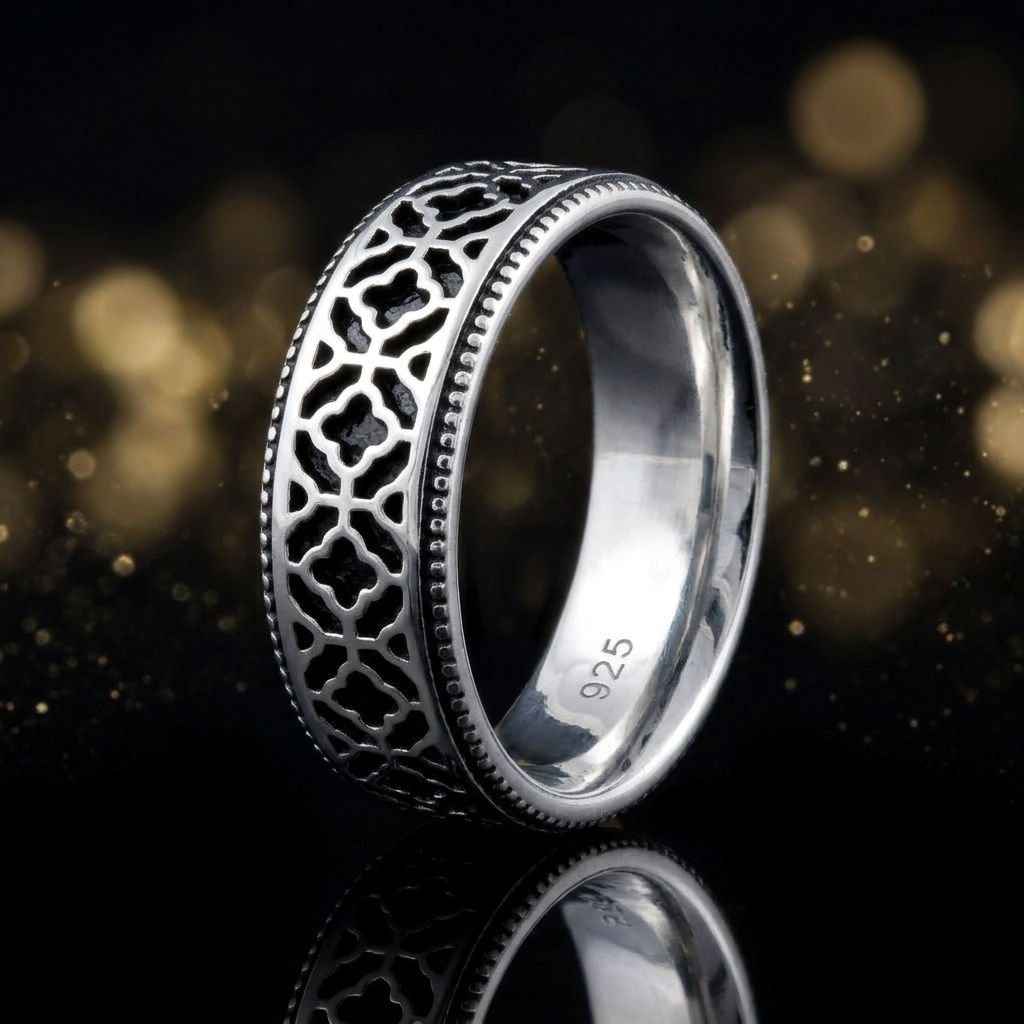 Sterling Silver 6mm Quatrefoil Lattice Wedding Band Ring, Unisex life4