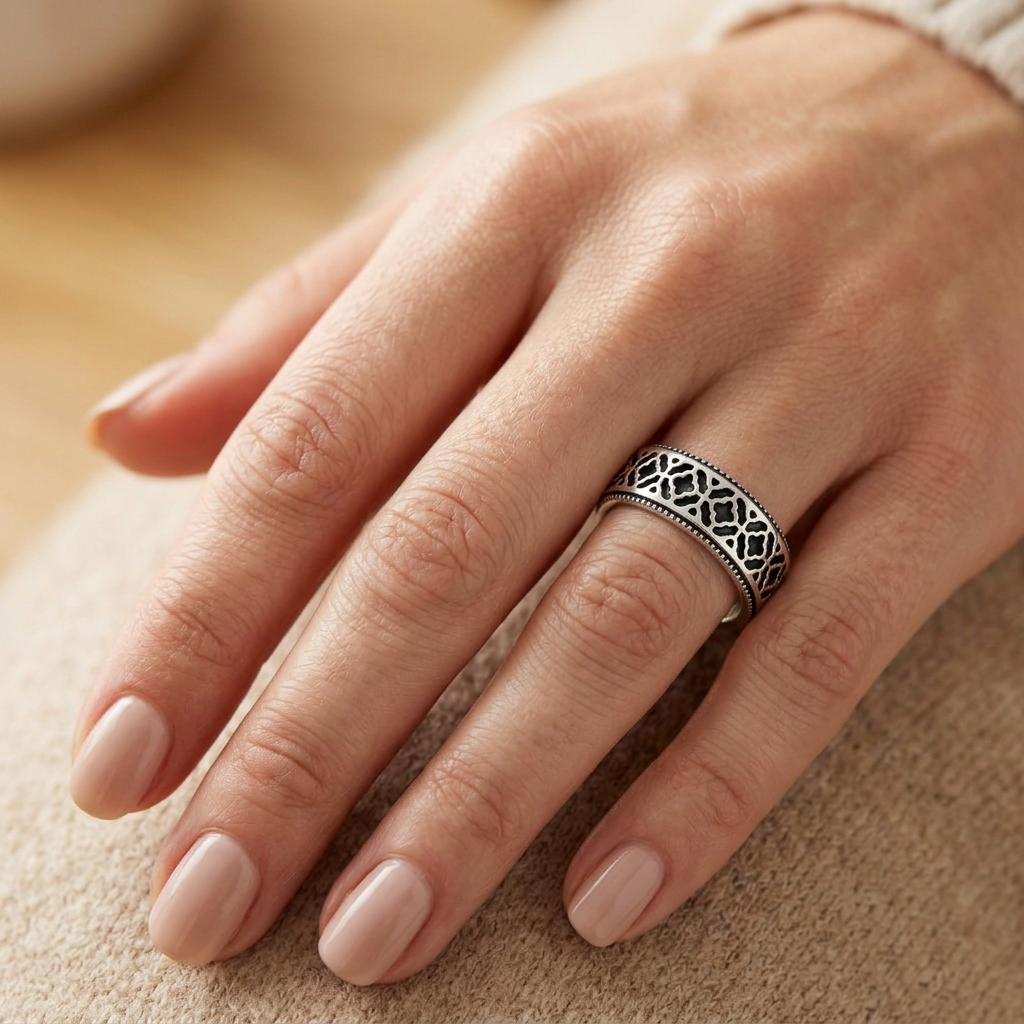 Sterling Silver 6mm Quatrefoil Lattice Wedding Band Ring, Unisex model
