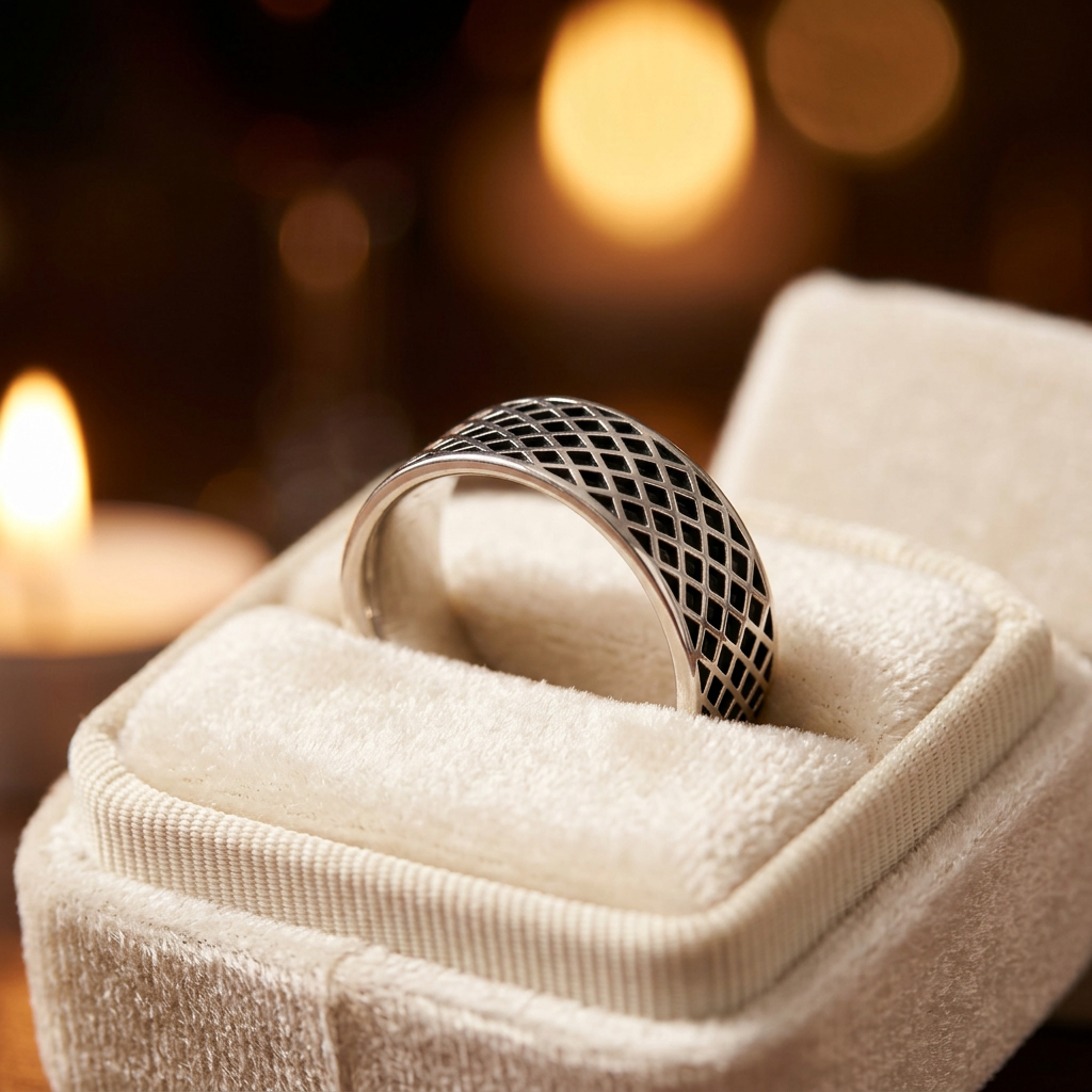 Sterling Silver 6.5mm Crosshatch Lattice Band Ring for Men life3