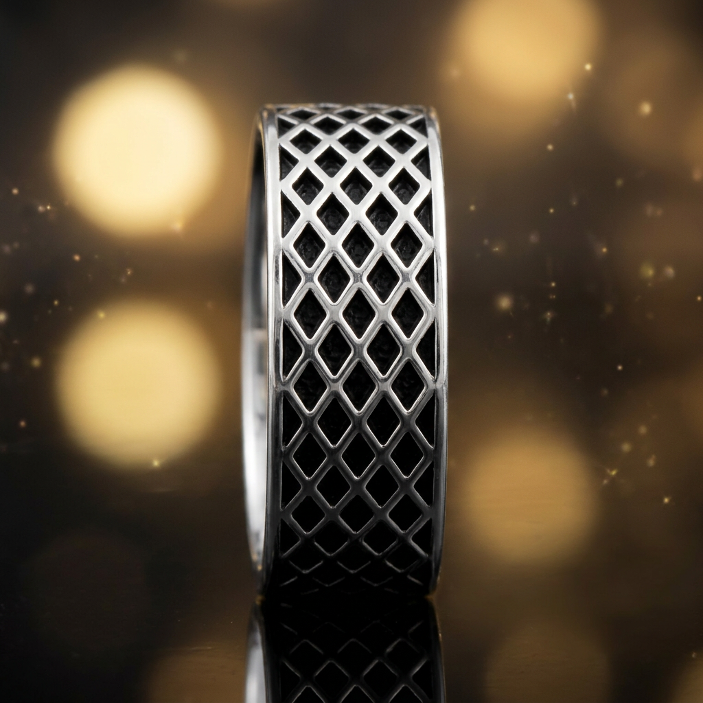 Sterling Silver 6.5mm Crosshatch Lattice Band Ring for Men life4