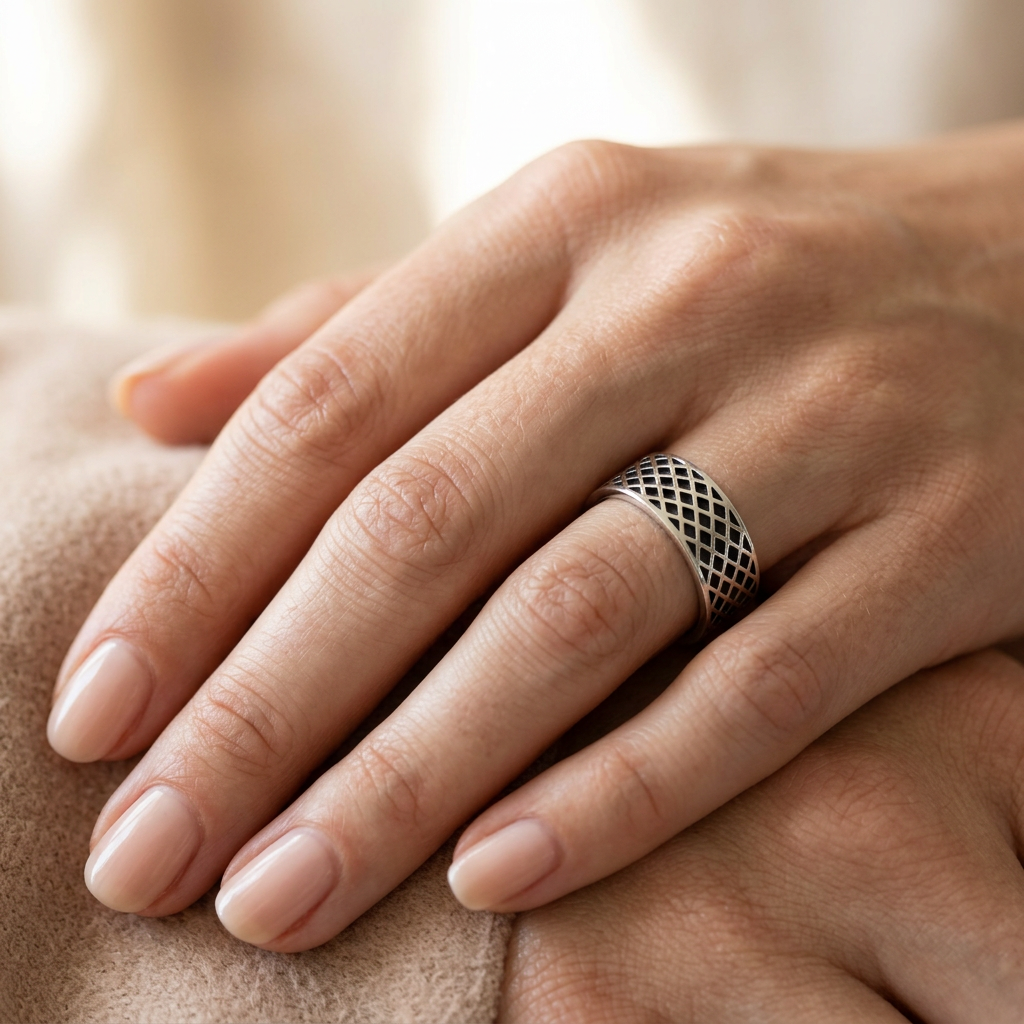 Sterling Silver 6.5mm Crosshatch Lattice Band Ring for Men model