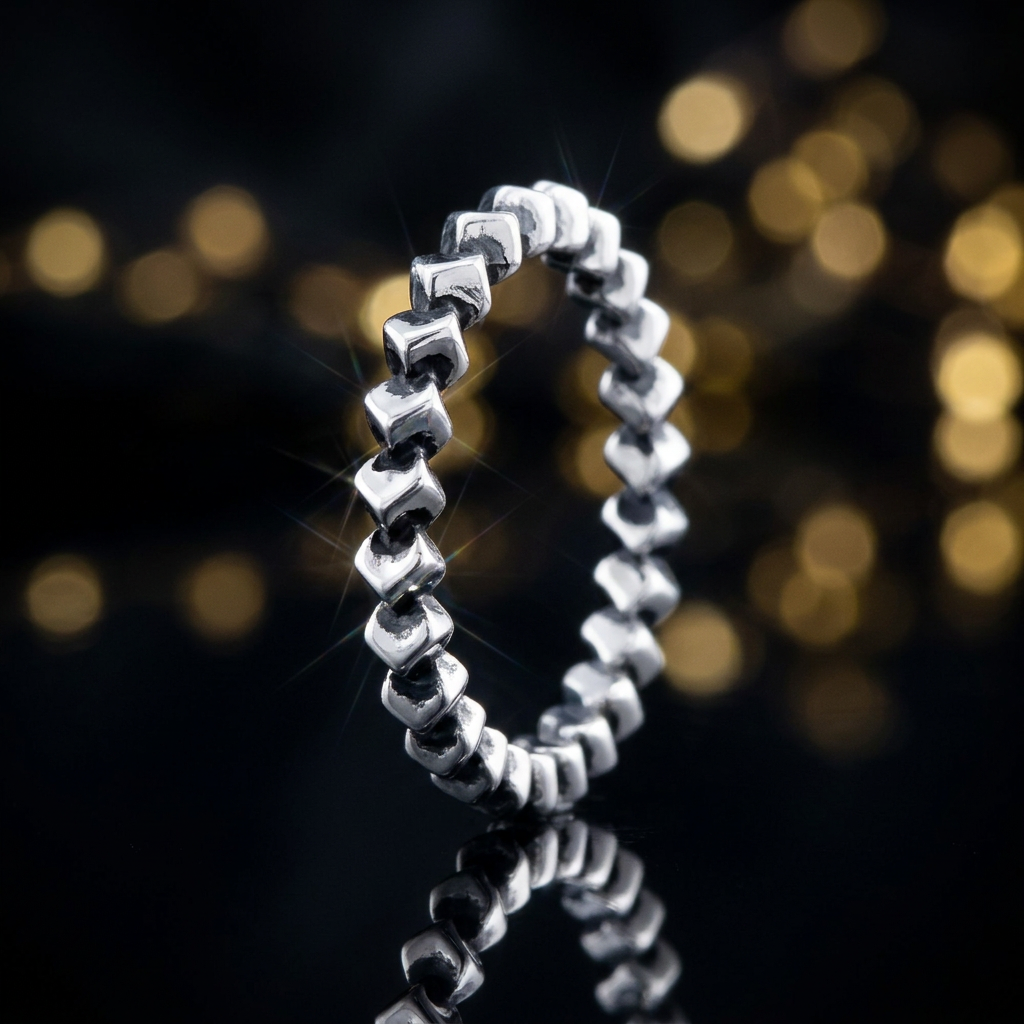 Sterling Silver 2.4mm Oxidized Tumbling Cube Eternity Ring for Women life4