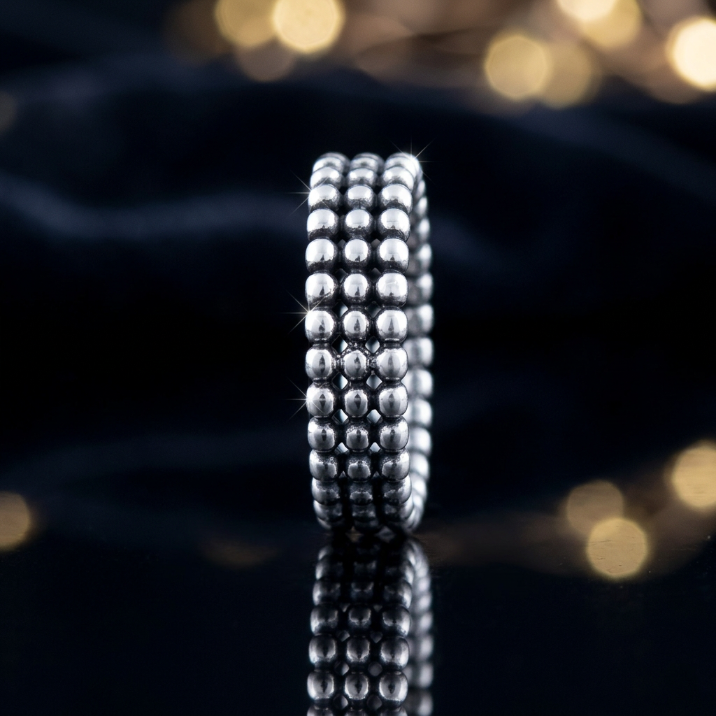 Sterling Silver 5.3mm Oxidized Triple Row Bead Eternity Ring for Women life4