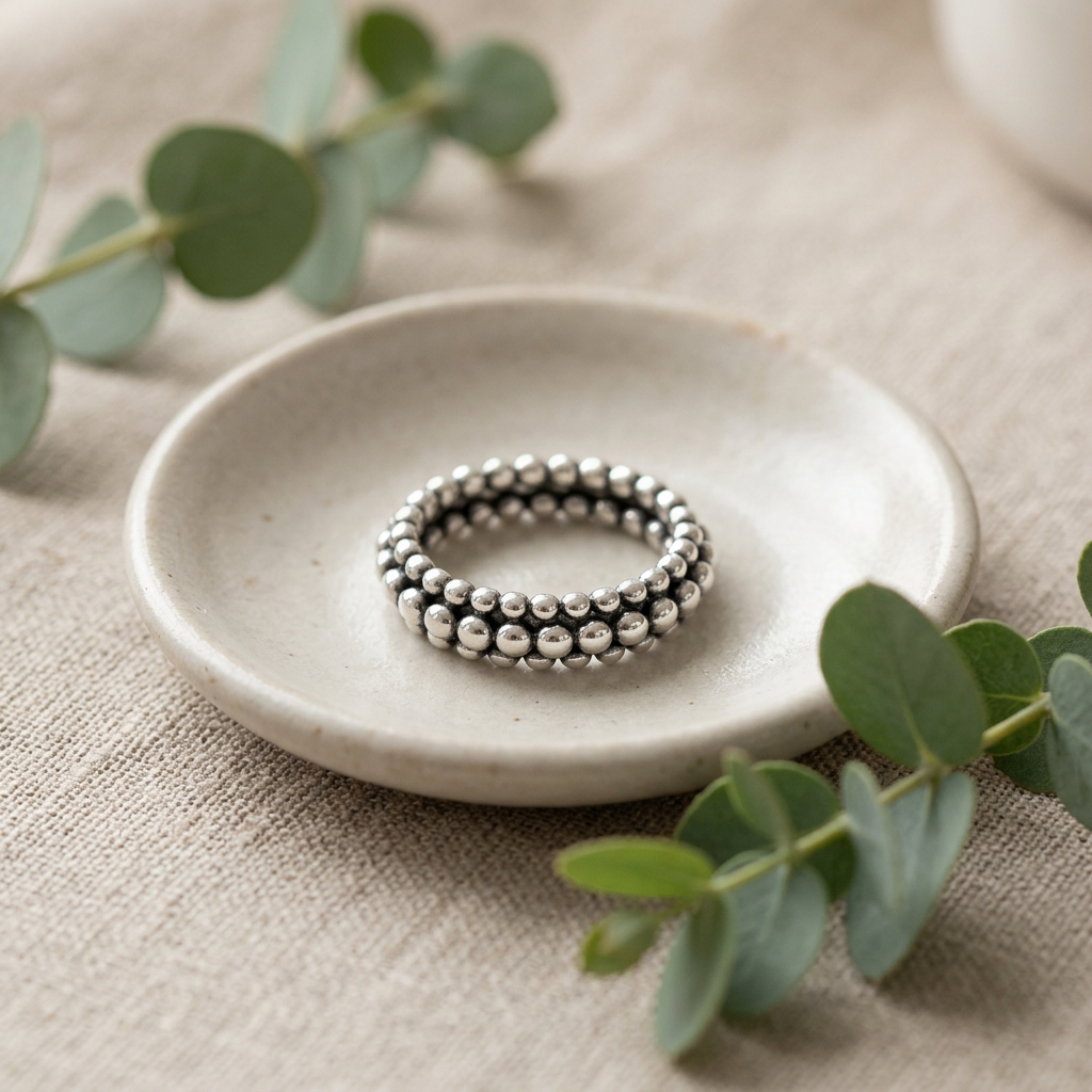 Sterling Silver 4.1mm Beaded Pebble Eternity Band Stacking Ring for Women life2