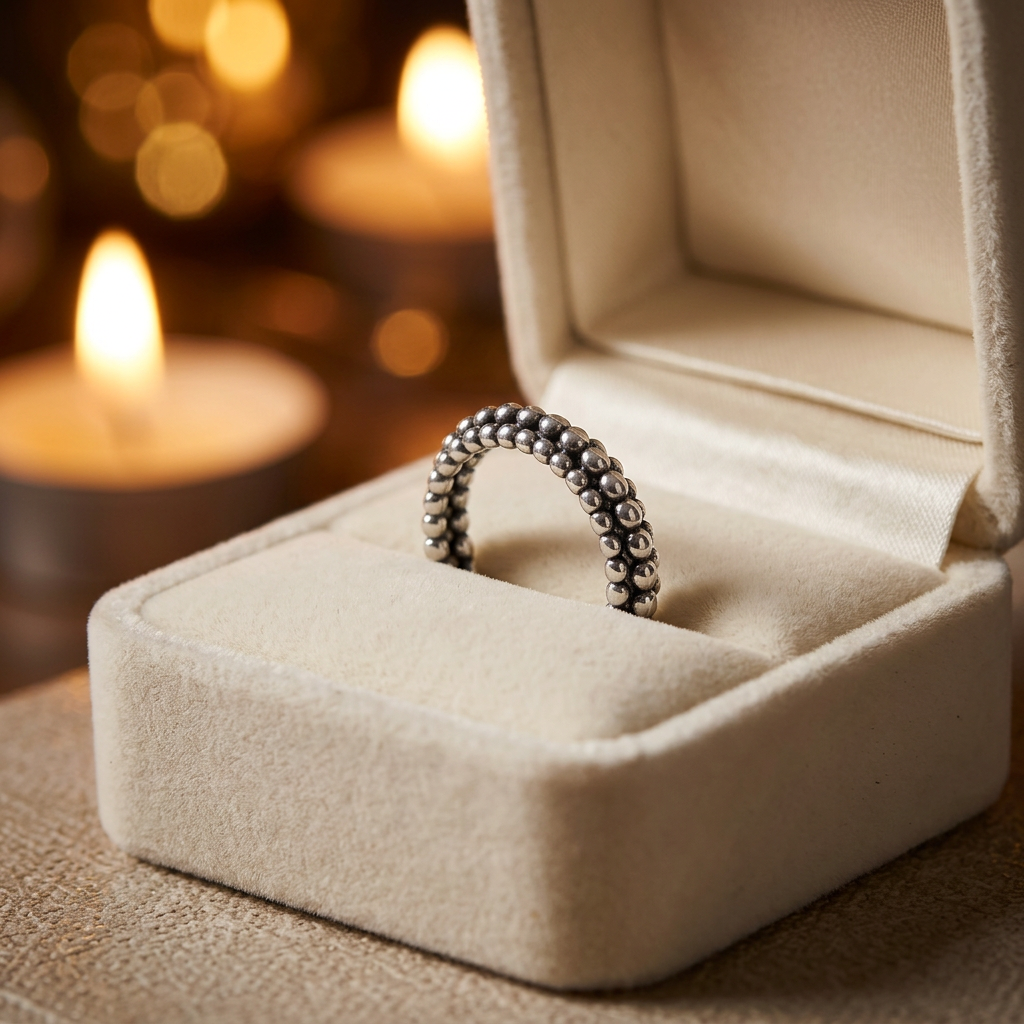 Sterling Silver 4.1mm Beaded Pebble Eternity Band Stacking Ring for Women life3