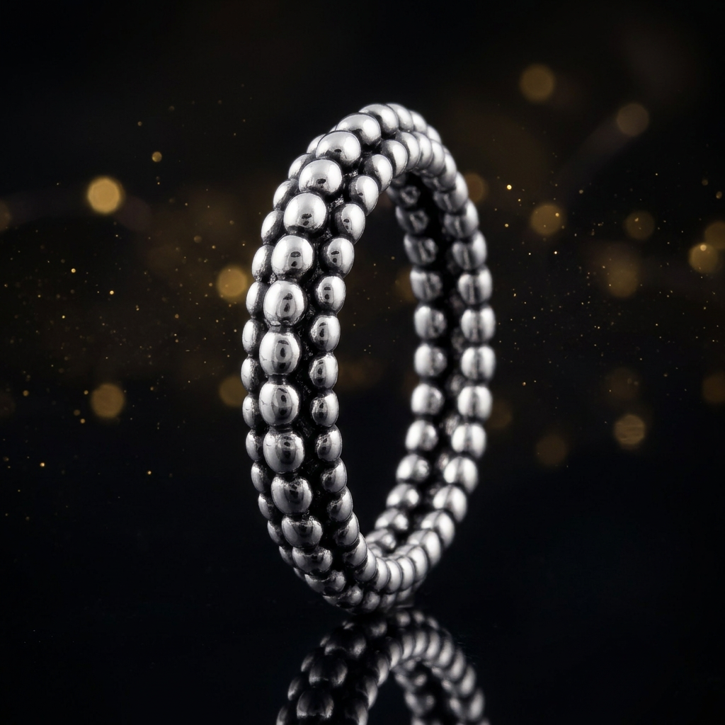 Sterling Silver 4.1mm Beaded Pebble Eternity Band Stacking Ring for Women life4