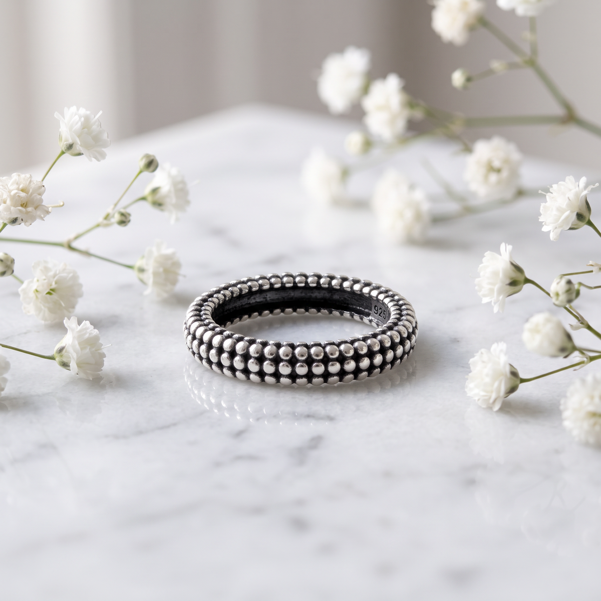 Sterling Silver 3.3mm Tiny Pebble Beaded Eternity Stacking Ring for Women life1