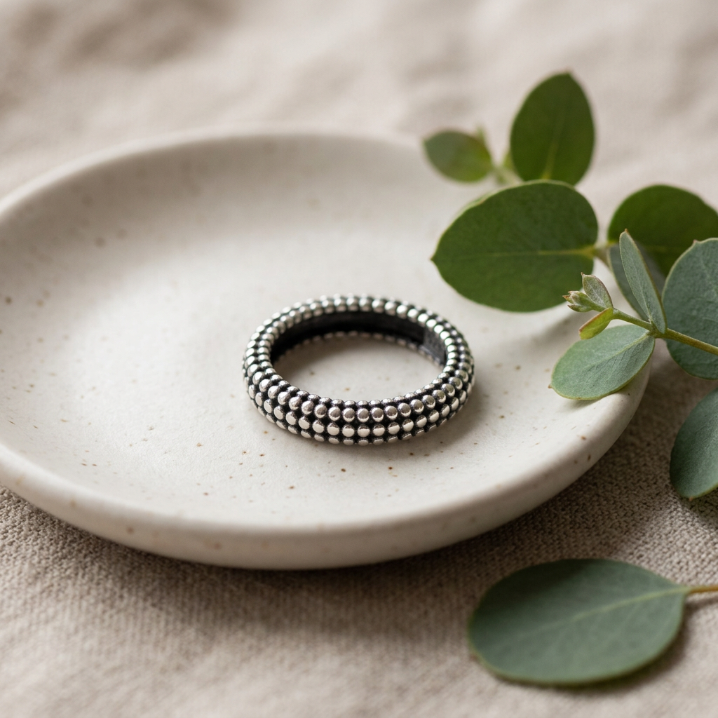 Sterling Silver 3.3mm Tiny Pebble Beaded Eternity Stacking Ring for Women life2