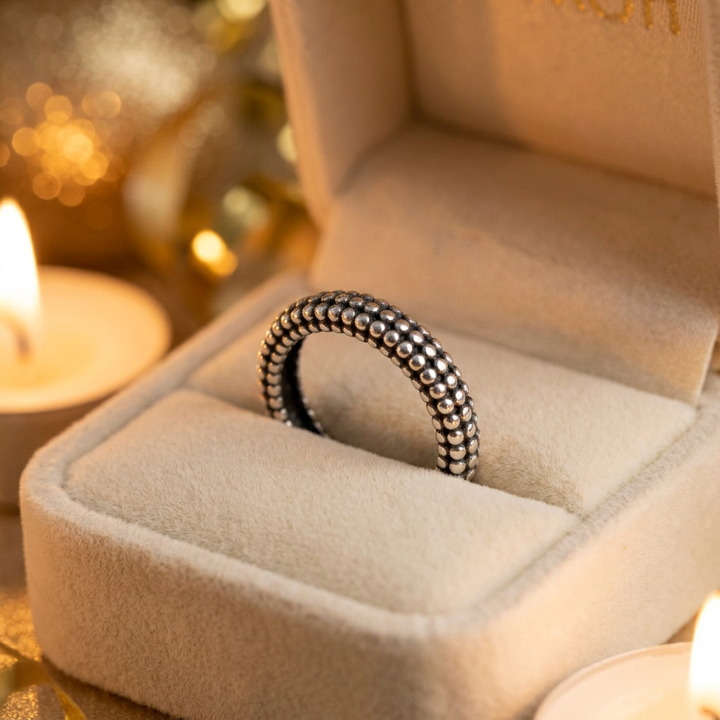 Sterling Silver 3.3mm Tiny Pebble Beaded Eternity Stacking Ring for Women life3
