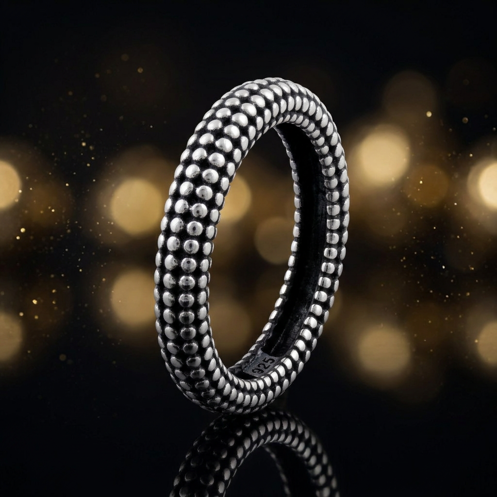 Sterling Silver 3.3mm Tiny Pebble Beaded Eternity Stacking Ring for Women life4