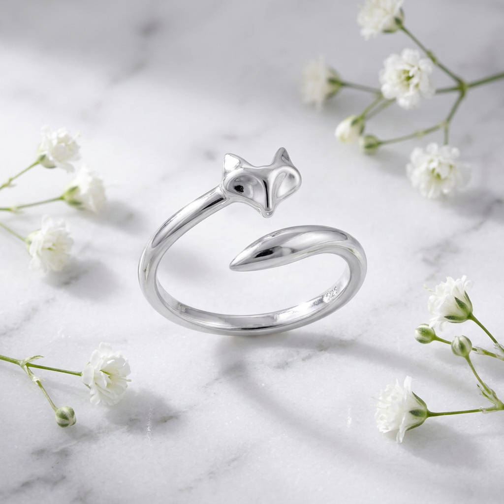 Sterling Silver Fox Adjustable Wrap Ring for Women life1