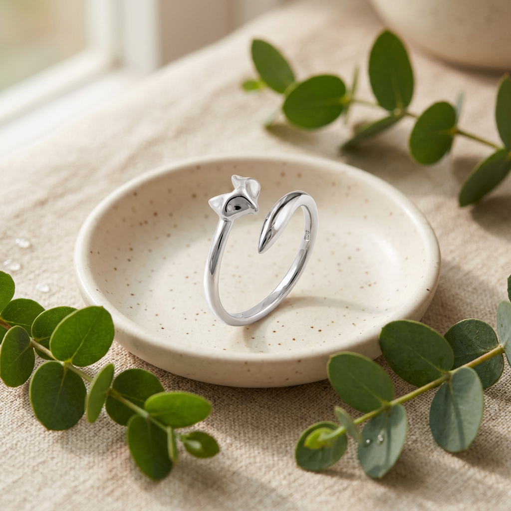 Sterling Silver Fox Adjustable Wrap Ring for Women life2