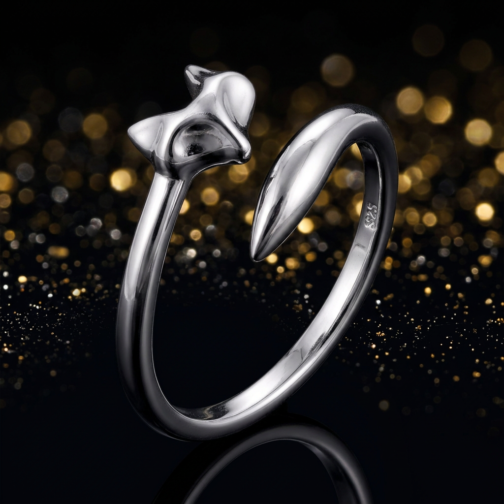 Sterling Silver Fox Adjustable Wrap Ring for Women life4
