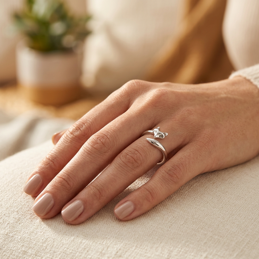 Sterling Silver Fox Adjustable Wrap Ring for Women model