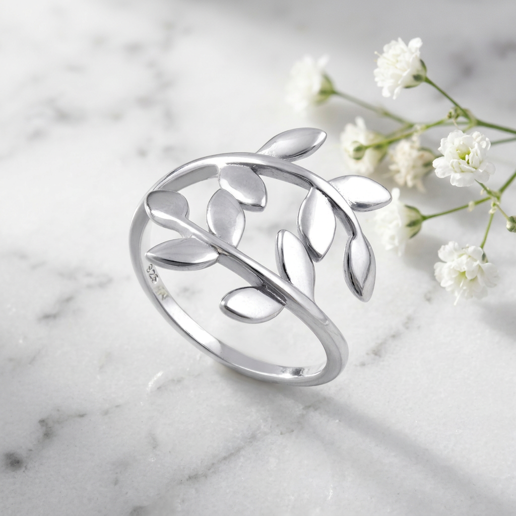 Sterling Silver 1.4mm Leaf Vine Adjustable Wrap Ring for Women life1