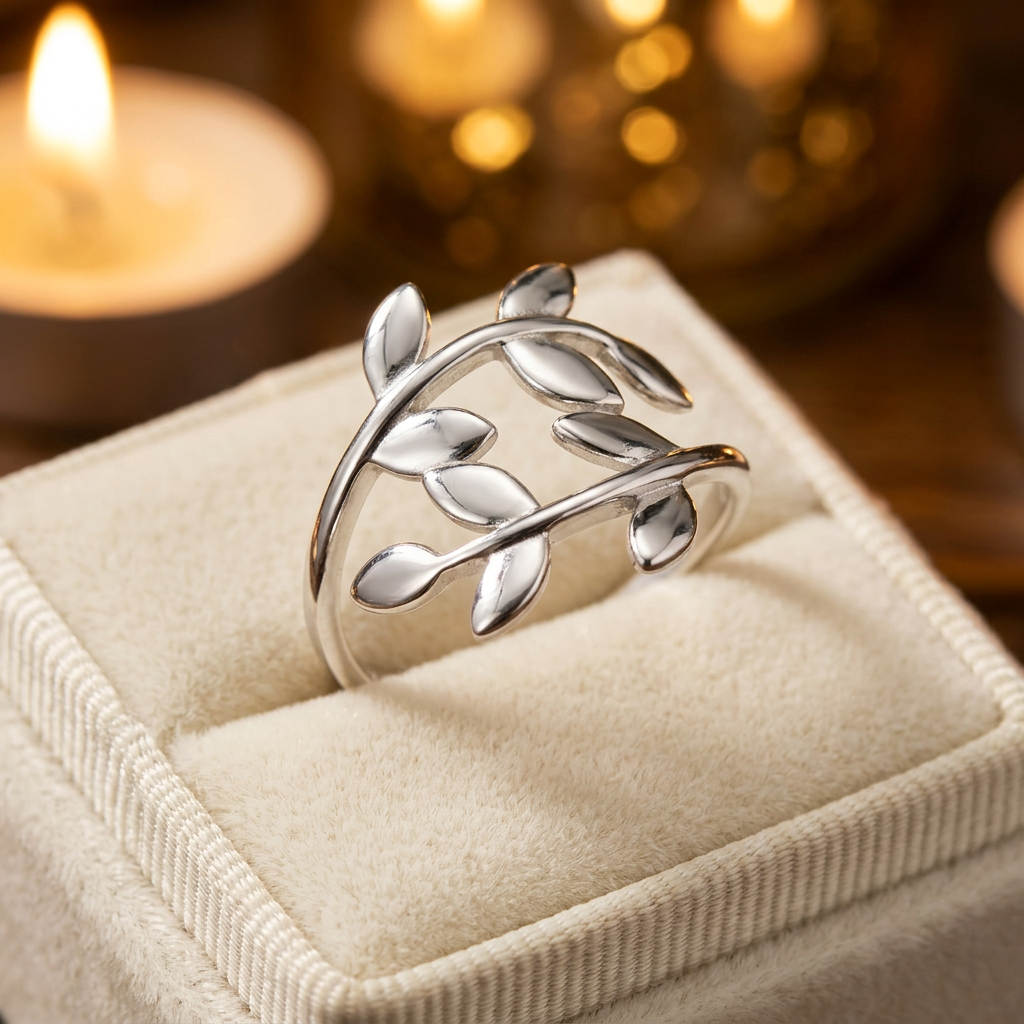 Sterling Silver 1.4mm Leaf Vine Adjustable Wrap Ring for Women life3