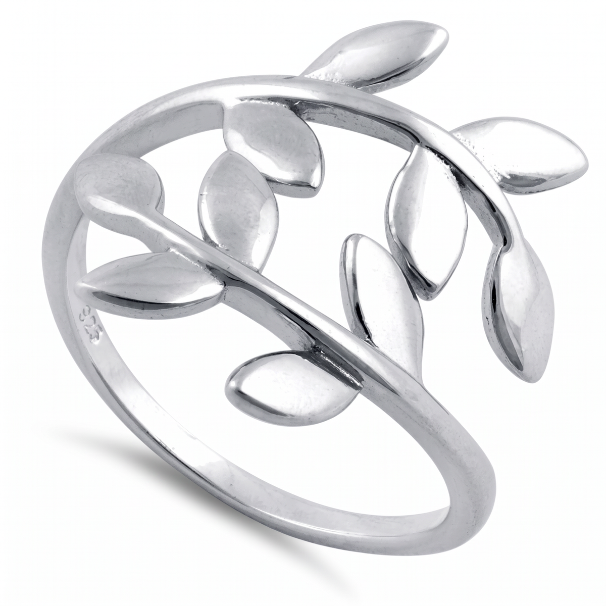 Sterling Silver 1.4mm Leaf Vine Adjustable Wrap Ring for Women